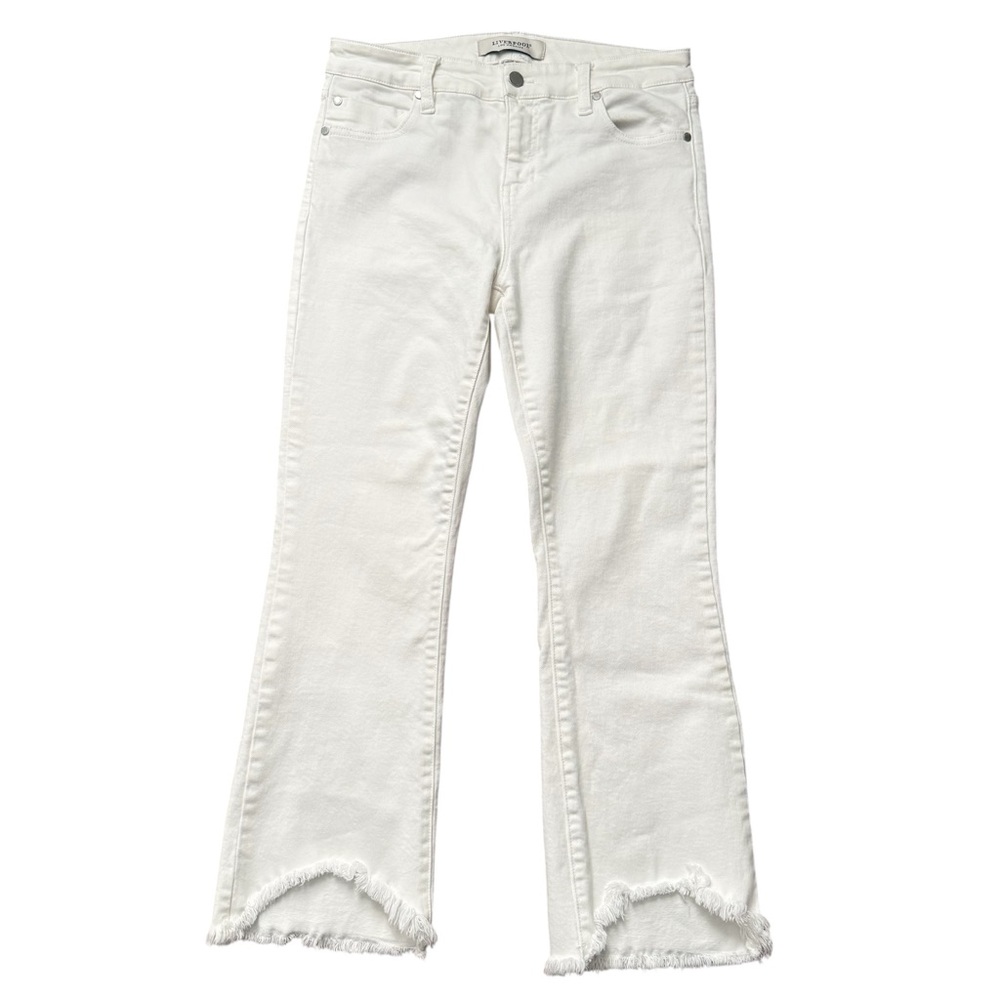 Liverpool Hannah Crop Flare Leg Hi Low Fray‎ Hem Raw Hem Bone White Size 6/28